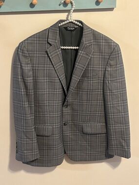 Jos. A. Bank Traveler 40S Gray Plaid 100% Wool Blazer Sport Coat